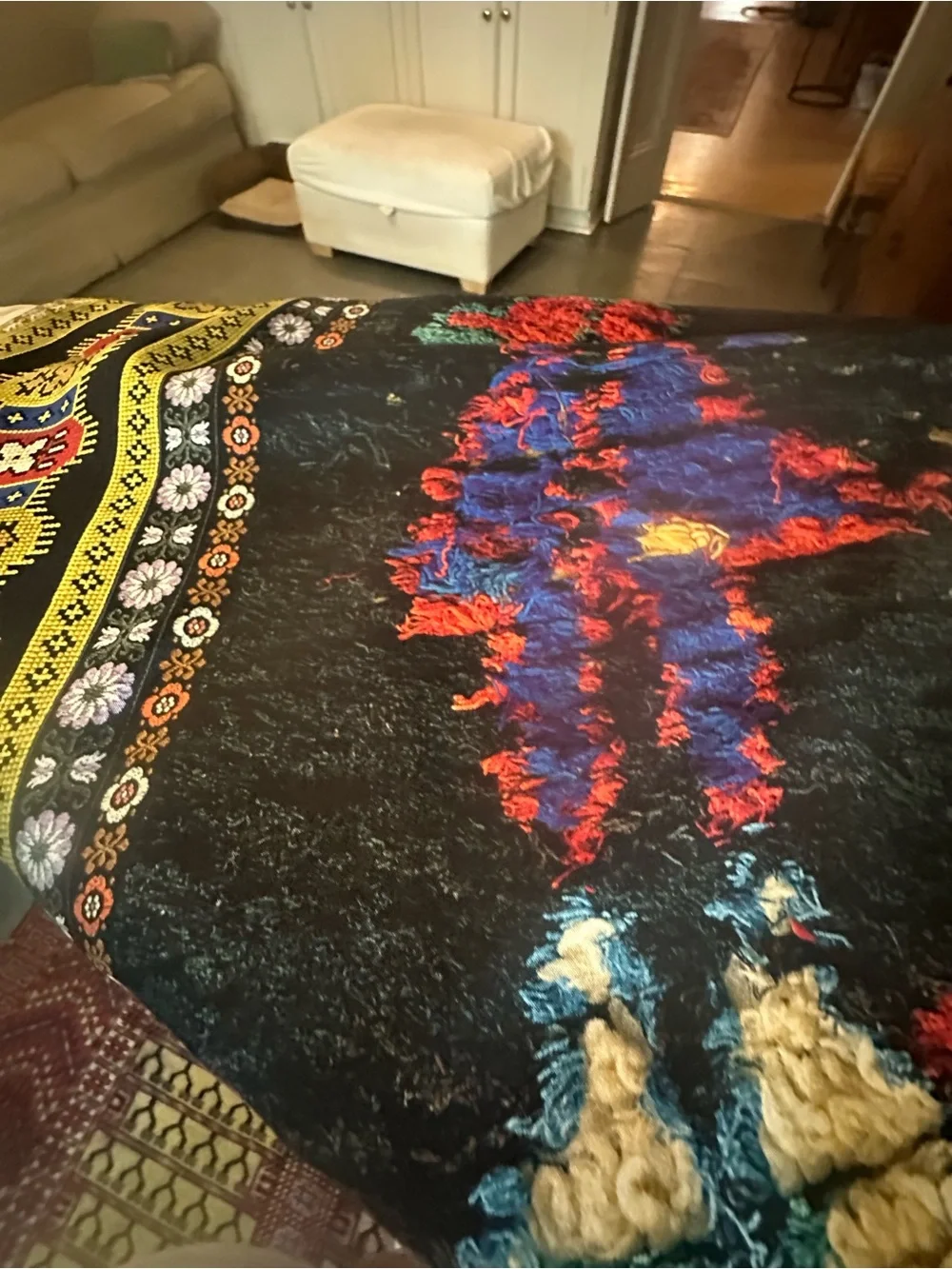Black Floral & Multicolor Patterned Wrap Scarf